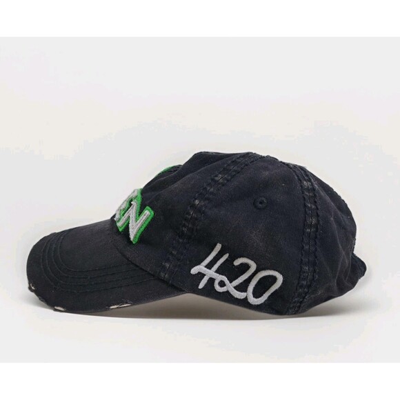 KBETHOS Go Green 420 Distressed Cap Hat Black Hippie Grunge - Picture 3 of 7